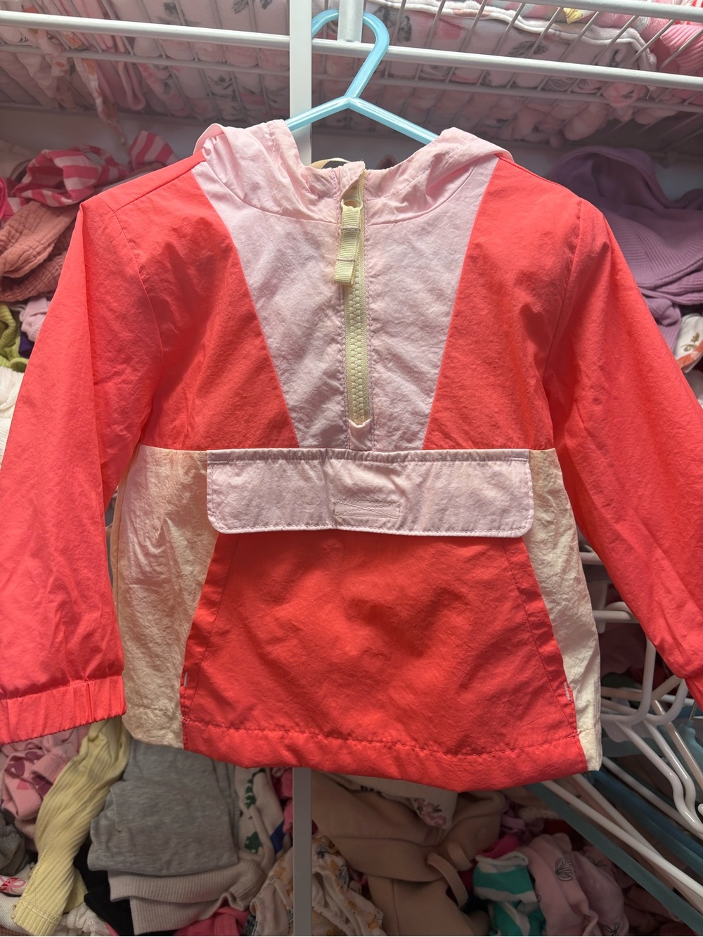 Cat & Jack Coral and Light Pink Hooded Pullover Windbreaker
